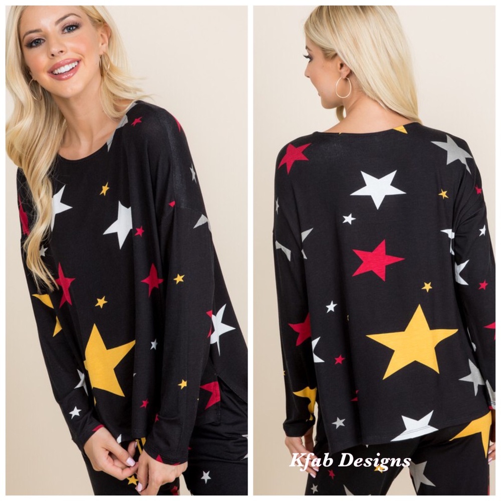SMALL RESTOCKED! Star Print Soft Jersey Top w/Side Slits - Picture 8 of 8